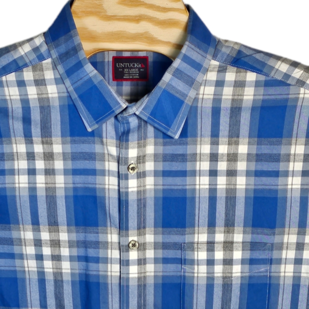 UNTUCKit Blue and White Plaid Casual Button-Down Shirt - Picture 4 of 14